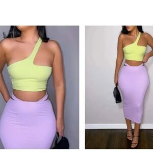 Stylish Asymmetrical Lime Green and Lavender Set